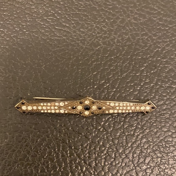 Antique Art Deco Bar Brooch 1920s Rhinestone Filigree Silver pin geometric shape - Picture 8 of 11